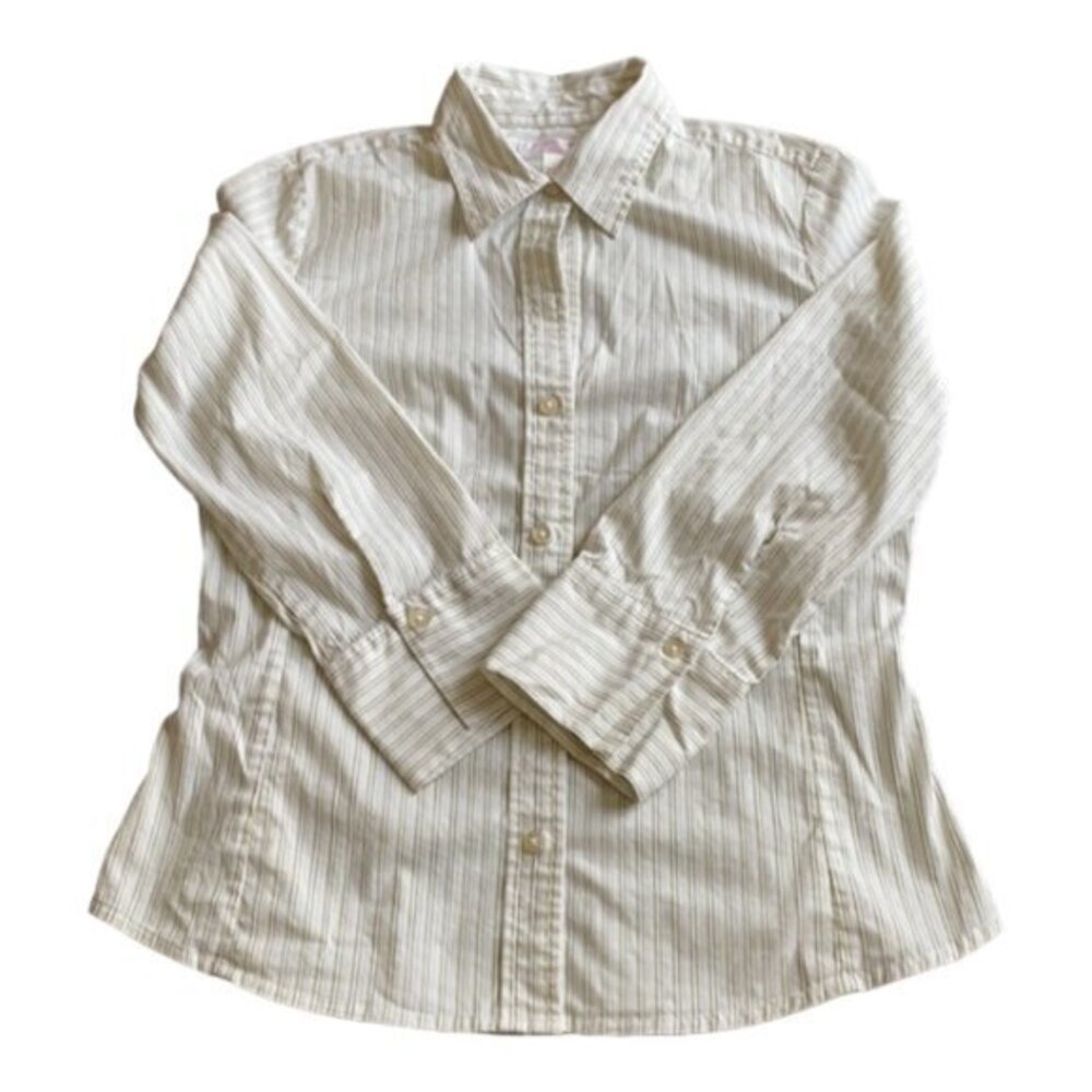 Women's VTG Banana Republic Button Down Stripe Shirt Size Large Petite LP EUC